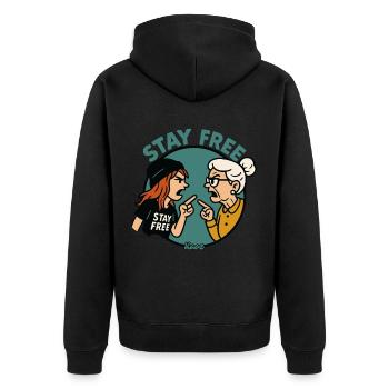 Stay Free: Generations in dispute - Unisex Premium Organic Zip Hoodie - black - Back - Nico (187cm)