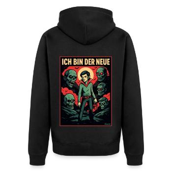 Ich bin der Neue – Zwischen den Untoten - Unisex Premium Bio Zip Hoodie - Schwarz - Hinten - Nico (187cm)