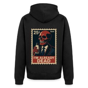Ich bin schon tot – Skelett mit Milchflasche - Unisex Premium Bio Zip Hoodie - Schwarz - Hinten - Nico (187cm)