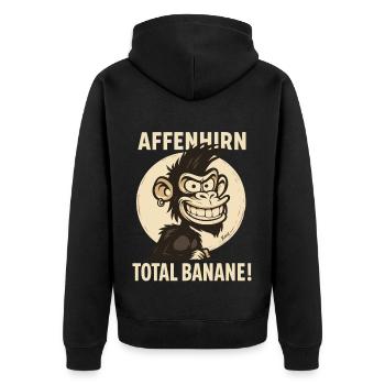 Monkey Brain – Total Banana Cartoon Monkey - Unisex Premium Organic Zip Hoodie - black - Back - Nico (187cm)