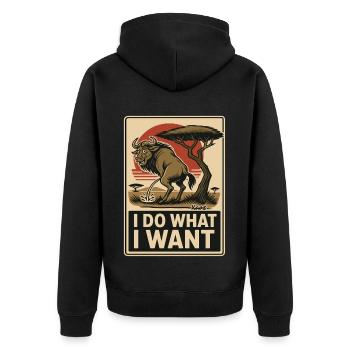 Wildebeest does what it wants – mark territory - Unisex Premium Organic Zip Hoodie - black - Back - Nico (187cm)