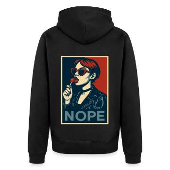 Fille rétro pop art – Affiche de déclaration NOPE - Veste à capuche bio Premium Unisexe - noir - Dos - Nico (187cm)