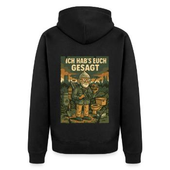 JE VOUS L’AVAIS DIT – Eco-Prepper Peter - Veste à capuche bio Premium Unisexe - noir - Dos - Nico (187cm)