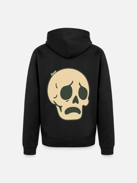 Sad Skull Comic Sticker Design - Unisex Premium Organic Zip Hoodie - black