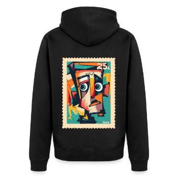 Kubistischer Kopf – Briefmarke der Verwirrung - Unisex Premium Bio Zip Hoodie - Schwarz - Hinten - Nico (187cm)