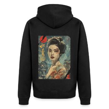 Strong Geisha – Japanese Retro Poster - Unisex Premium Organic Zip Hoodie - black - Back - Nico (187cm)