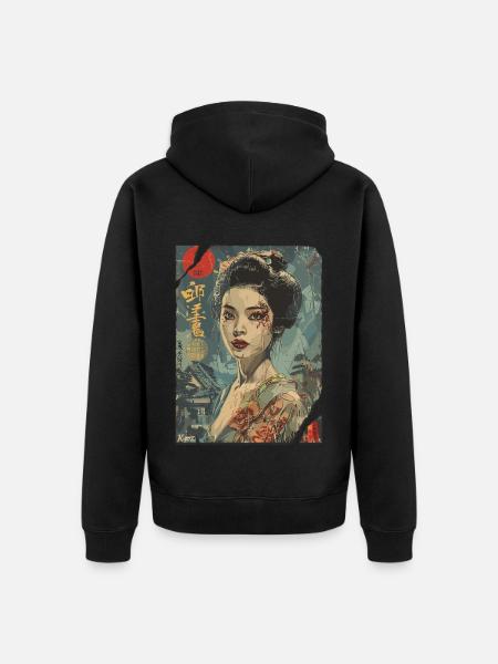 Strong Geisha – Japanese Retro Poster - Unisex Premium Organic Zip Hoodie - black
