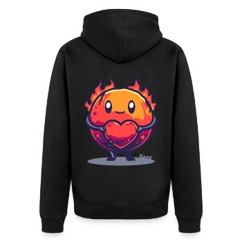 Feuer-Ball mit Herz – Süßes Cartoon-Motiv - Unisex Premium Bio Zip Hoodie - Schwarz - Hinten - Nico (187cm)