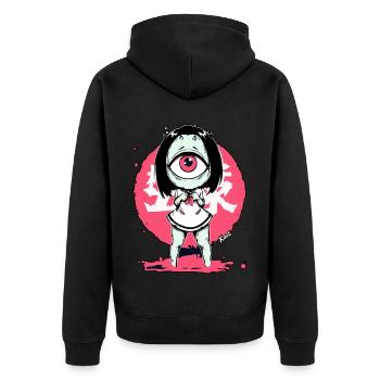Kawaii-Monster Girl mit einem Auge - Unisex Premium Bio Zip Hoodie - Schwarz - Hinten - Nico (187cm)