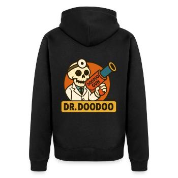 Lustiger Skelett Arzt mit Doodoo Kanone - Unisex Premium Bio Zip Hoodie - Schwarz - Hinten - Nico (187cm)