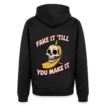 Totenkopf Schädel Banane mit frechem Spruch - Unisex Premium Bio Zip Hoodie - Schwarz - Hinten - Nico (187cm)