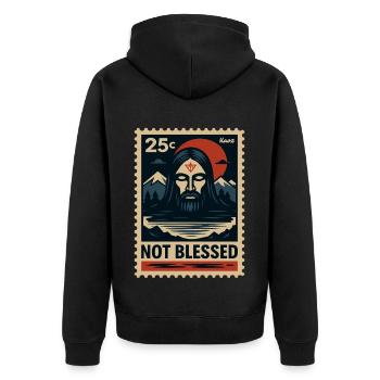 Motif d’art sombre avec non-Jésus et montagnes - Veste à capuche bio Premium Unisexe - noir - Dos - Nico (187cm)