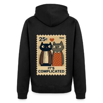 Ein Paar Katzen auf Briefmarke mit Herz - Unisex Premium Bio Zip Hoodie - Schwarz - Hinten - Nico (187cm)