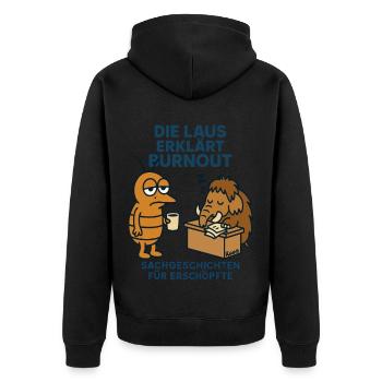Lustige Laus mit dem Mammut erklärt Burnout - Unisex Premium Bio Zip Hoodie - Schwarz - Hinten - Nico (187cm)