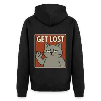 Chat agacé en disant : Sors - Veste à capuche bio Premium Unisexe - noir - Dos - Nico (187cm)
