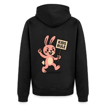 Funny bunny with shield children rule - Unisex Premium Organic Zip Hoodie - black - Back - Nico (187cm)