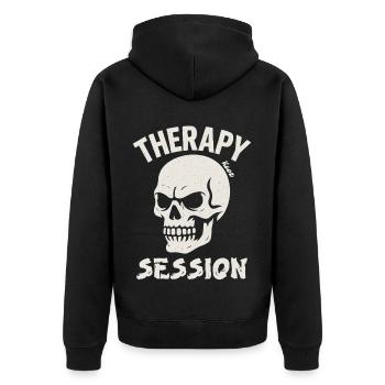 Totenkopf mit Spruch Therapie Sitzung - Unisex Premium Bio Zip Hoodie - Schwarz - Hinten - Nico (187cm)