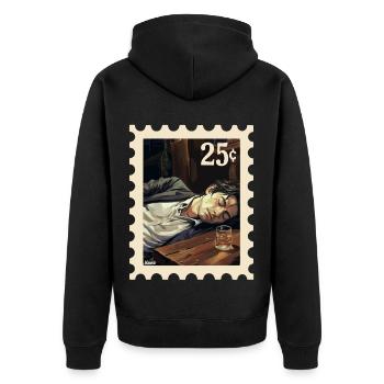 Man sleeping next to glass on table - Unisex Premium Organic Zip Hoodie - black - Back - Nico (187cm)