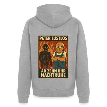 Peter Lustlos sorgt ab zehn für Nachtruhe - Unisex Premium Bio Zip Hoodie - Grau meliert - Hinten - Nico (187cm)