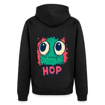 Süßes Monster mit großen Augen Hop - Unisex Premium Bio Zip Hoodie - Schwarz - Hinten - Nico (187cm)