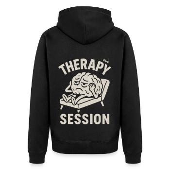 Brain with headache in therapy session - Unisex Premium Organic Zip Hoodie - black - Back - Nico (187cm)