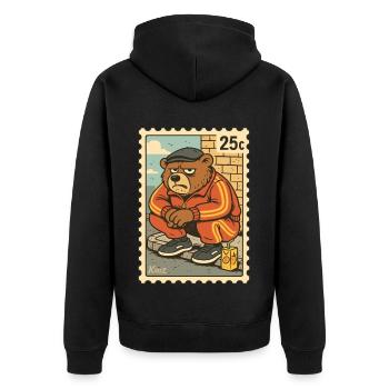 Stamp Grim Gopnik Bear in Tracksuit - Unisex Premium Organic Zip Hoodie - black - Back - Nico (187cm)