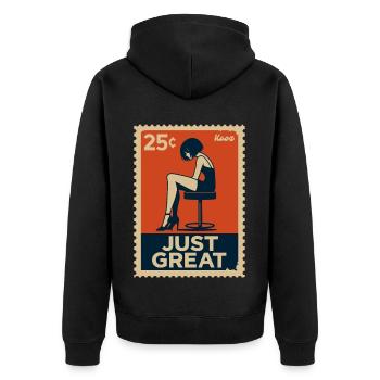 Thoughtful Woman on Stool Retro Look: Na Toll - Unisex Premium Organic Zip Hoodie - black - Back - Nico (187cm)