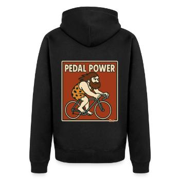 Höhlenmensch auf Rennrad Fahrrad mit Muskelkraft - Unisex Premium Bio Zip Hoodie - Schwarz - Hinten - Nico (187cm)
