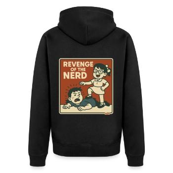 Rache der Nerds and den Schulhof Rüpeln - Unisex Premium Bio Zip Hoodie - Schwarz - Hinten - Nico (187cm)