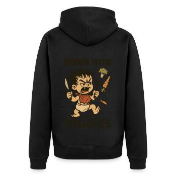 Angry child with cutlery and vegetables - Unisex Premium Organic Zip Hoodie - black - Back - Nico (187cm)