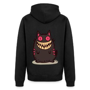Grinsende schwarze Monster Katze - Unisex Premium Bio Zip Hoodie - Schwarz - Hinten - Nico (187cm)