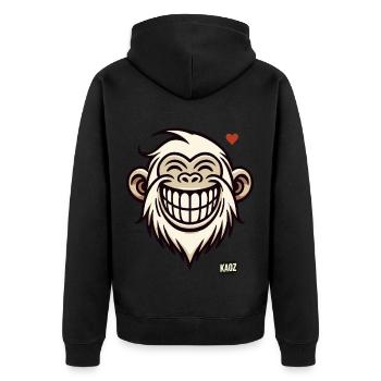 Grinsender Affe mit Herz - Unisex Premium Bio Zip Hoodie - Schwarz - Hinten - Nico (187cm)