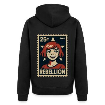 Mädchen Rebellin mit Stern und Sommersprossen - Unisex Premium Bio Zip Hoodie - Schwarz - Hinten - Nico (187cm)
