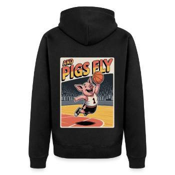 Flying pig playing basketball - Unisex Premium Organic Zip Hoodie - black - Back - Nico (187cm)