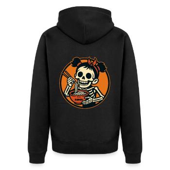 Squelette dessin animé fille mangeant des nouilles ramen - Veste à capuche bio Premium Unisexe - noir - Dos - Nico (187cm)
