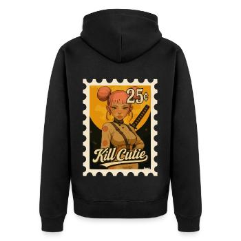 Mädchen mit Schwert im Comicstil - Unisex Premium Bio Zip Hoodie - Schwarz - Hinten - Nico (187cm)
