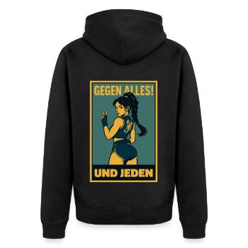 Kampfkunst Kämpferin mit Skorpion-Motiv - Unisex Premium Bio Zip Hoodie - Schwarz - Hinten - Nico (187cm)