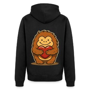 Cute fuzzy animal with a red heart - Unisex Premium Organic Zip Hoodie - black - Back - Nico (187cm)