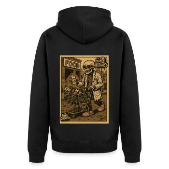 Skeleton with shopping cart and drink - Unisex Premium Organic Zip Hoodie - black - Back - Nico (187cm)