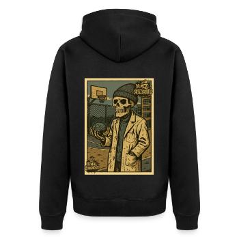 Skeleton with brain on basketball court - Unisex Premium Organic Zip Hoodie - black - Back - Nico (187cm)