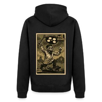 Skelett im Arztkittel mit Lampe und Skateboard - Unisex Premium Bio Zip Hoodie - Schwarz - Hinten - Nico (187cm)