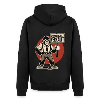 Gorille en colère avec pancarte « Vous avez été vendu » - Veste à capuche bio Premium Unisexe - noir - Dos - Nico (187cm)