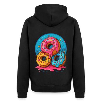 Drei bunte Donuts mit Glasur und Streuseln - Unisex Premium Bio Zip Hoodie - Schwarz - Hinten - Nico (187cm)