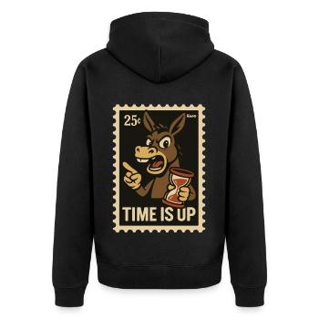 Esel mit Sanduhr auf Postkarte - Unisex Premium Bio Zip Hoodie - Schwarz - Hinten - Nico (187cm)