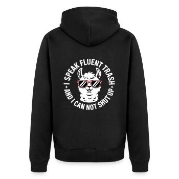 Llama with sunglasses and saying - Unisex Premium Organic Zip Hoodie - black - Back - Nico (187cm)