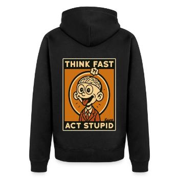 Comic Man with Brain and Tongue Out - Unisex Premium Organic Zip Hoodie - black - Back - Nico (187cm)