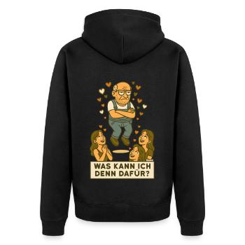 Grantiger Mann wird verehrt schwebt mit Herzchen - Unisex Premium Bio Zip Hoodie - Schwarz - Hinten - Nico (187cm)