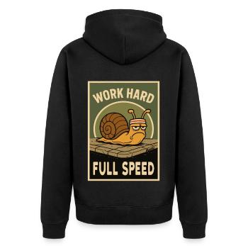Schnecke mit Stirnband und Spruch in Retro-Optik - Unisex Premium Bio Zip Hoodie - Schwarz - Hinten - Nico (187cm)
