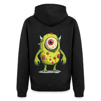 Monstre borgne vert avec des cornes et des taches - Veste à capuche bio Premium Unisexe - noir - Dos - Nico (187cm)