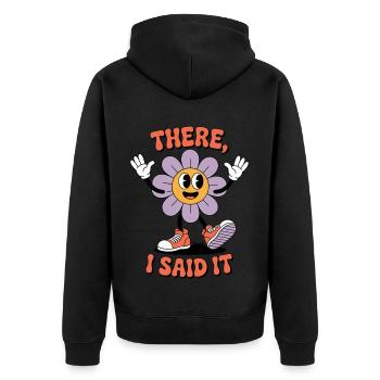 Lächelnde Cartoon-Blume mit Spruch und Turnschuhen - Unisex Premium Bio Zip Hoodie - Schwarz - Hinten - Nico (187cm)